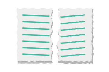 Torn lined paper document split in half