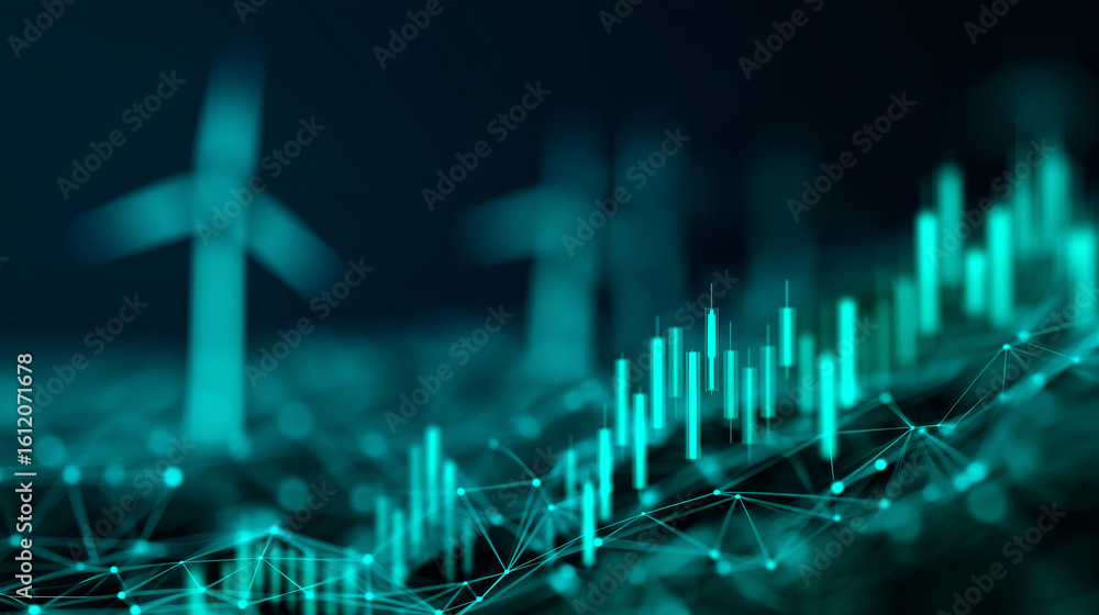 Aufkleber abstract analytics with molecular graphics and stock charts in teal