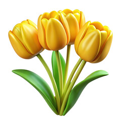 Naklejka premium 3d yellow tulips bunch isolated on transparent background