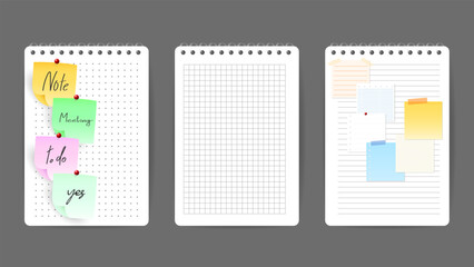 Sticky Notes and Labels Collection with pin and post it, on gray background, Notepaper meeting reminder, Flat Modern design , illustration Vector EPS 10