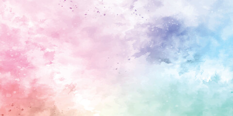 Rainbow sky blue, pink and purple coloured hand painted watercolour background.