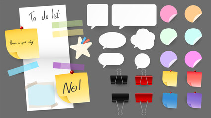 Sticky Notes and Labels Collection with pin and post it, on gray background, Notepaper meeting reminder, Flat Modern design , illustration Vector EPS 10