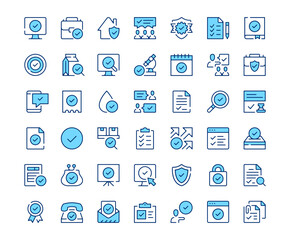 Check mark icons. Vector line icon set. Modern outline design. Blue concept