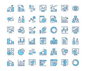 Infographics icons. Vector line icon set. Modern outline design. Blue concept