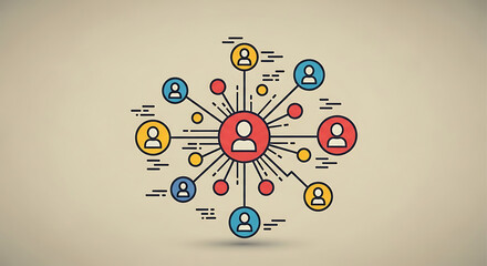 A network diagram showing a central figure connected to other figures with lines and circles ai generated