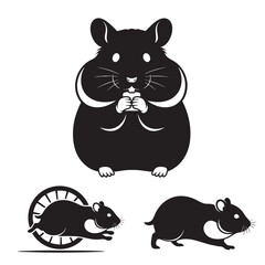 Set of 3 Cute Hamster Silhouettes as a Small Pet Rodent Icon Set