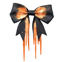 Isolated transparent Stylish black bow with vibrant orange splashes for creative design projects. PNG die-cut element for advertising