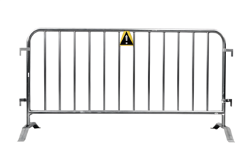 Metal barrier with warning sign isolated on a transparent background crowd control