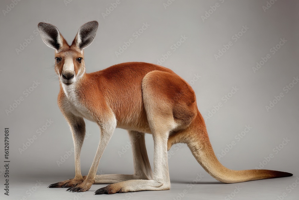 Poster red kangaroo standing in a neutral background showcasing its distinct color patterns and features in