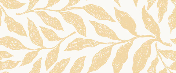 Abstract art vintage colors tropical line art leaves seamless background vector. Wallpaper design with leaves shapes and scribble doodle linear leaf. vintage botanical floral seamless pattern
