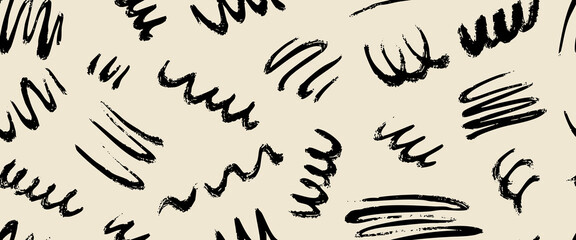 Creative minimalist hand draw Abstract art grunge seamless pattern with black stroke abstract background