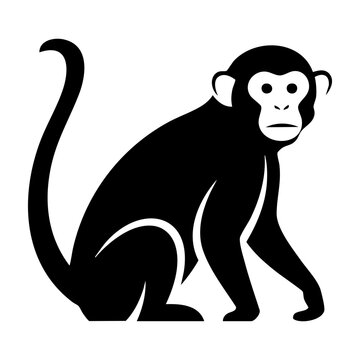 Black Geometric Monkey Silhouette Vector Simple - Minimalist Primate Animal Icon