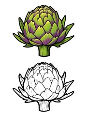 Fototapeta premium Artichoke Vegetable Illustration with Outline