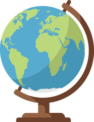 Globe with stand showing continents in blue and green colors for educational and geographical studies