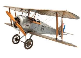 A classic vintage biplane aircraft, cutout, PNG transparent background