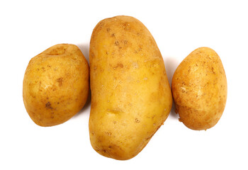  Group fresh raw whole potatoes isolated on white, clipping path