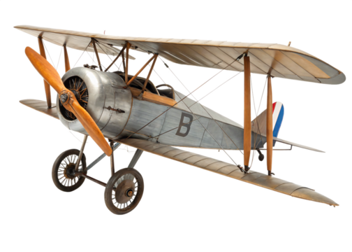 A classic vintage biplane aircraft, cutout, PNG transparent background