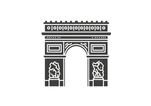 A simplified dark gray illustration of the arc de triomphe on a white background in vector format