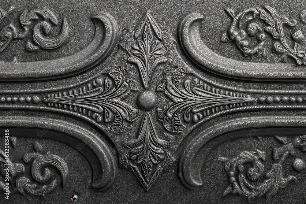 Poster intricate black and white steel pattern featuring detailed designs and textures created through a re