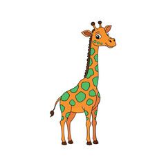 Fototapeta premium Adorable Orange and Green Spotted Giraffe Vector Sticker Design Full Body Shot