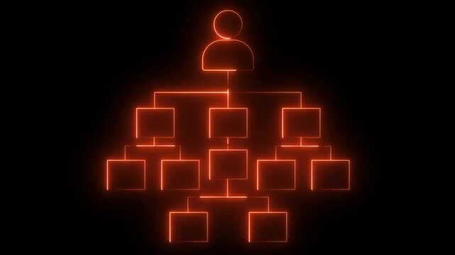 Glowing neon line business hierarchy organization chart icon animation.