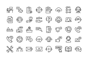 Customer Support Icon Set for Help Desk Call Center Service UI