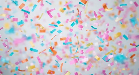 Obraz premium Colorful confetti falling against a light background creating a festive and celebratory atmosphere