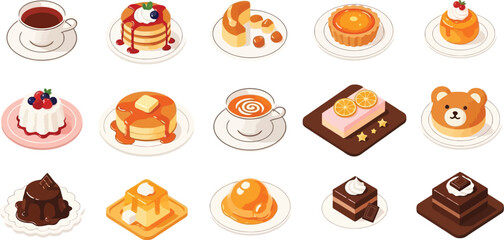 Delicious desserts and sweet treats illustration for bakery menu and food blog design vector