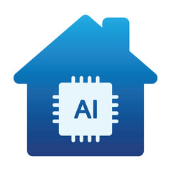 Smart home icon silhouette with ai symbol, simple modern digital technology. Blue Smart home logo with artificial intelligence concept. Vector design for website, symbol, logo, sign, app, UI, EPS 10 