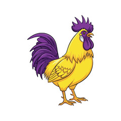 A Vibrant Rooster with Purple and Yellow Plumage Standing Proudly Illustration