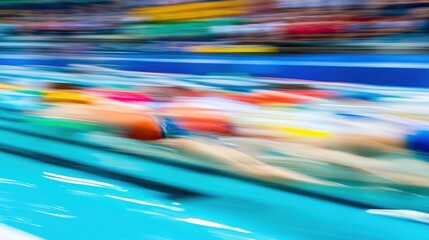 Swimmers Competing in a Fast-Paced, Colorful Swimming Event