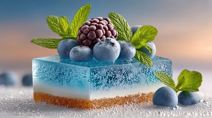 Innovative blue dessert with molecular gastronomy techniques
