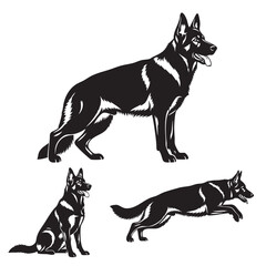Set of 3 German Shepherd Silhouettes as a Noble Dog Breed Set