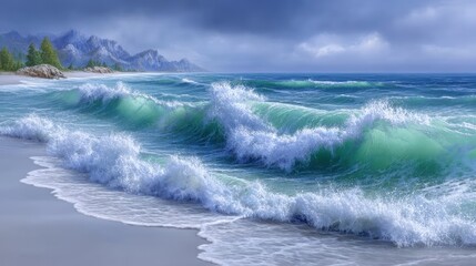 Fototapeta premium Stunning storm waves with emerald green water