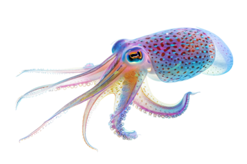 Bioluminescent Squid is Glowing Isolated on Transparent Background