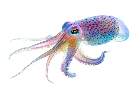 Bioluminescent Squid is Glowing Isolated on Transparent Background