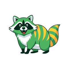 Obraz premium A Playful Cartoon Raccoon with Green Fur and Yellow Stripes for Sticker Design
