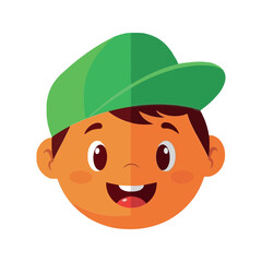 Joyful Young Boy with Green Baseball Cap Smiling Brightly Enjoying a Sunny Day Outdoors