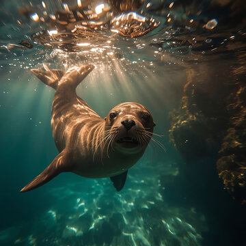 sea lion swimming