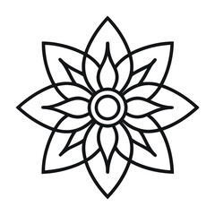 Decorative Floral Outline Icon with Eight Petals Vector