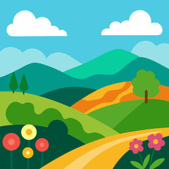 Fototapeta premium summer landscape with trees and hills