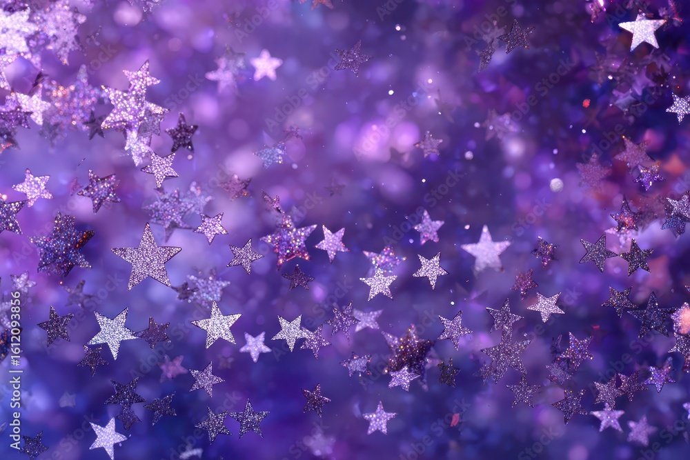 Poster shiny purple wallpaper decorated with glittering stars in a mesmerizing abstract pattern creating a 