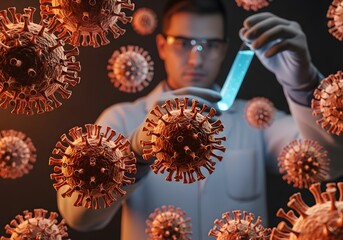 Virology research: A scientist analyzing viruses in a laboratory