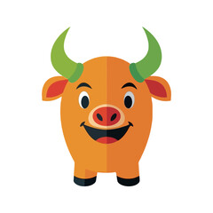 Cute cartoon bull vector sticker with orange body and green horns a friendly happy face