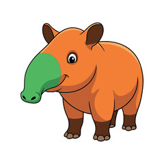 Adorable Cartoon Tapir Animal Illustration Featuring a Cute Baby Tapir with a Green Nose and Orange Body Design