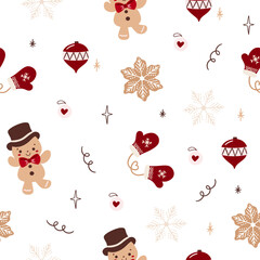 Beautiful Christmas doodle seamless pattern, hand drawn pattern, great for Christmas textiles, banners, wrappers, wallpapers - vector surface. Christmas elements.	