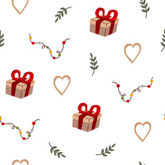 Beautiful Christmas doodle seamless pattern, hand drawn pattern, great for Christmas textiles, banners, wrappers, wallpapers - vector surface. Christmas elements.	