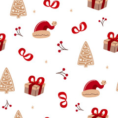 Beautiful Christmas doodle seamless pattern, hand drawn pattern, great for Christmas textiles, banners, wrappers, wallpapers - vector surface. Christmas elements.	