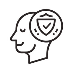 Mental Health Protection Icon with Head and Shield Outline