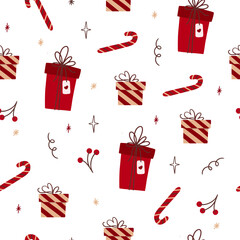 Beautiful Christmas doodle seamless pattern, hand drawn pattern, great for Christmas textiles, banners, wrappers, wallpapers - vector surface. Christmas elements.	